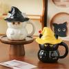 Ceramic Cat Mug with Lid Creative Ghost Coffee Cup Exquisite Afternoon Tea Flower Tea Cup Home Breakfast Milk Mug Birthday Gift