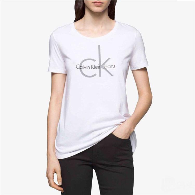 Calvin Klein Round Neck Letter Breathable Straight T-Shirt Women tops White 42E5175-100