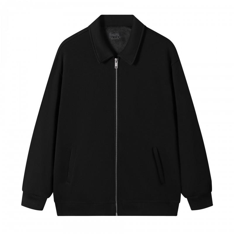 Mens Heavyweight 420g Fleece-Lined Cotton Blend Zip-Up Hoodless Sweatshirt Japanese Retro Style Oversized Fit Winter