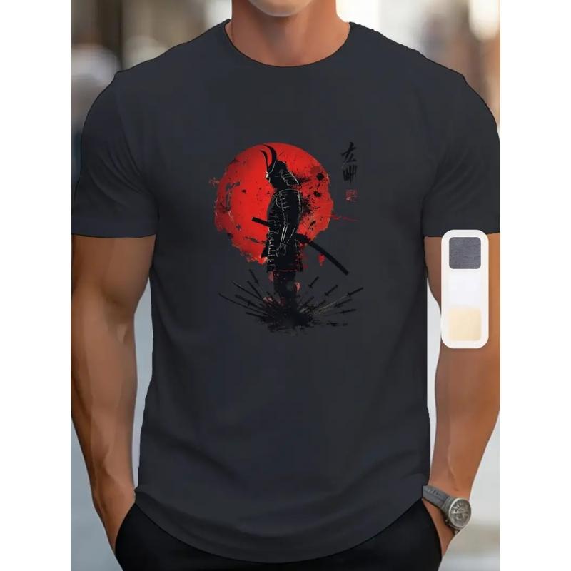 Samurai 3D-Druck Herren-Shirt Modetrends Clake-Ausschnitt Standard Standard Standard Legales T-Shirt Straßenbekleidung Harajuku Hip-Hop Big T-Shirt