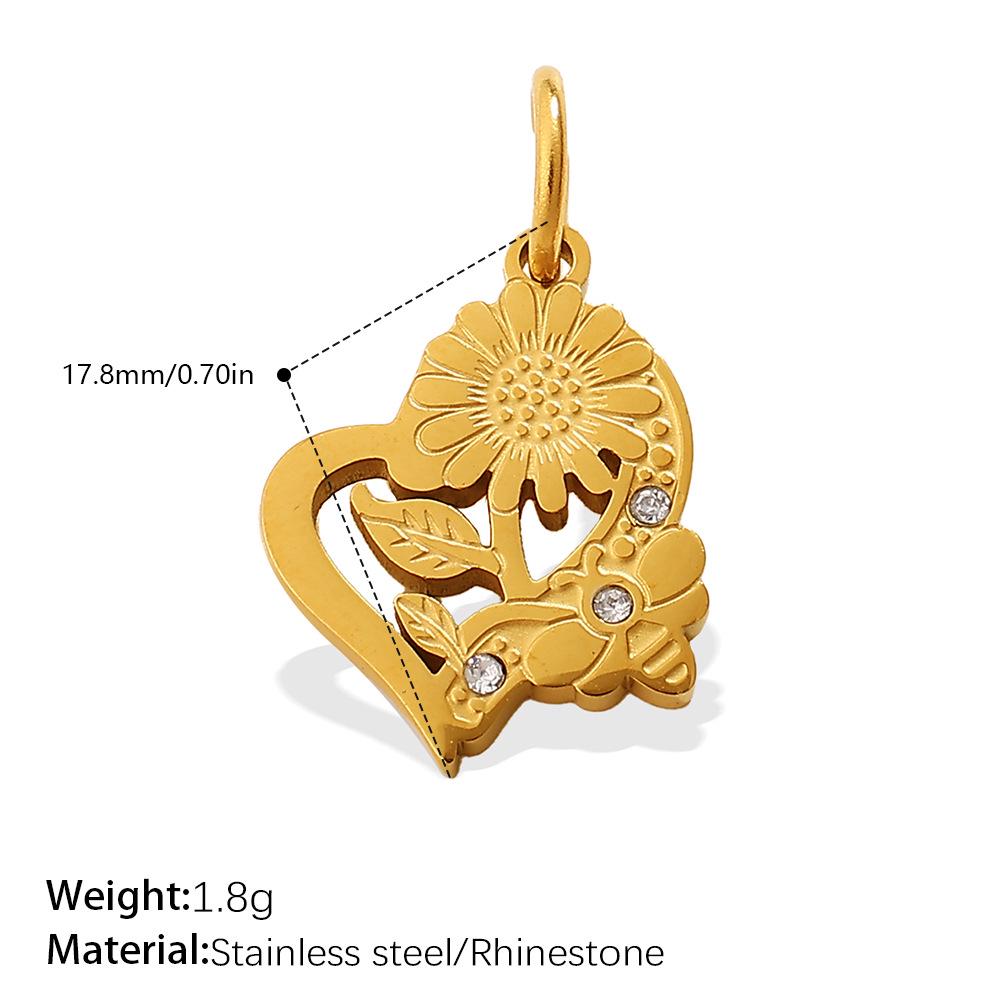 18K Gold-Plated Stainless Steel Moon Heart Diamond Pendant for DIY Jewelry