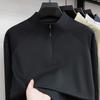 Spring Semi-Zipper Stand-Up Neck Sweater Men'S Long-Sleeved T-Shirt Solid Color Casual Sports Simple Top Men