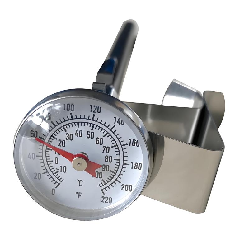 Kitchen Milk Temperature Reader with Metal Stem and Pot Side Clip, Two Scale Face for Coffee Heating and Home Cooking