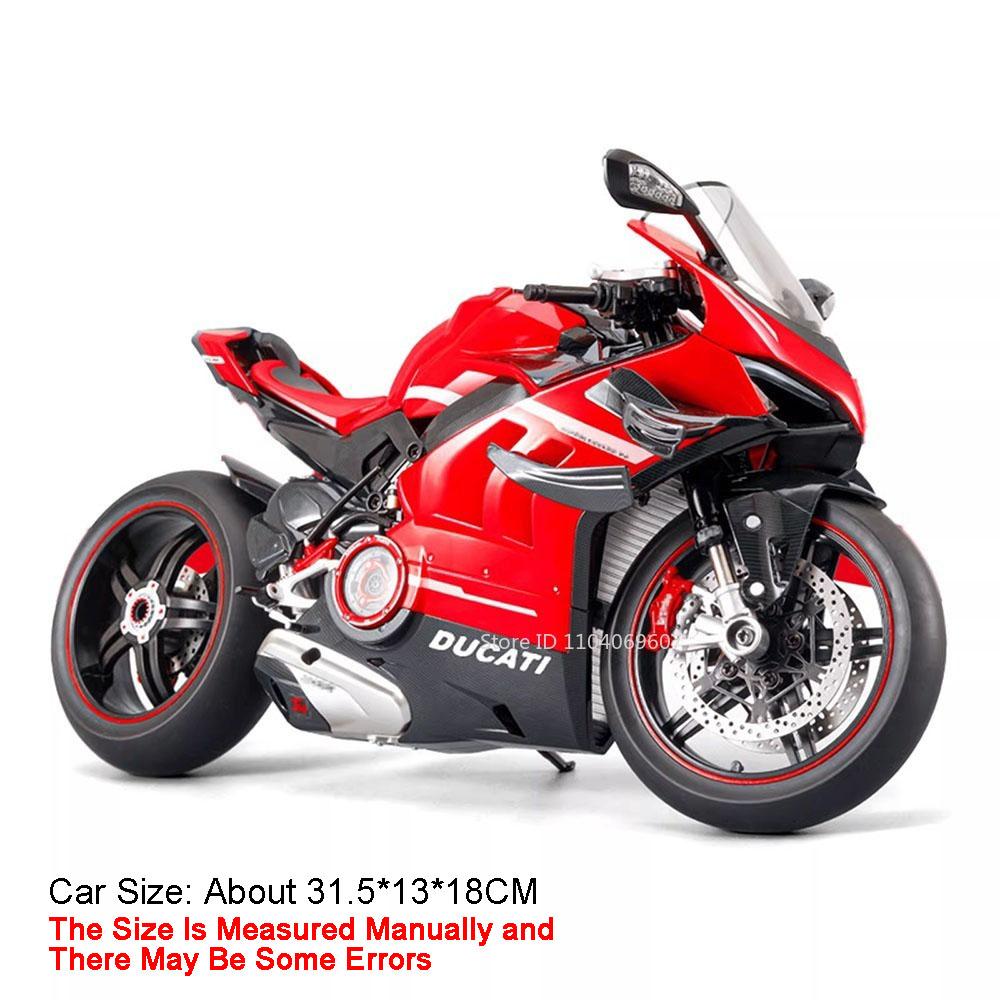 Large 1:7 Scale V4 V4R Motorcycle Model Toy Linkage Steering Shock Absorption Spray Motorbikes Sound Light Models for Kids Toys