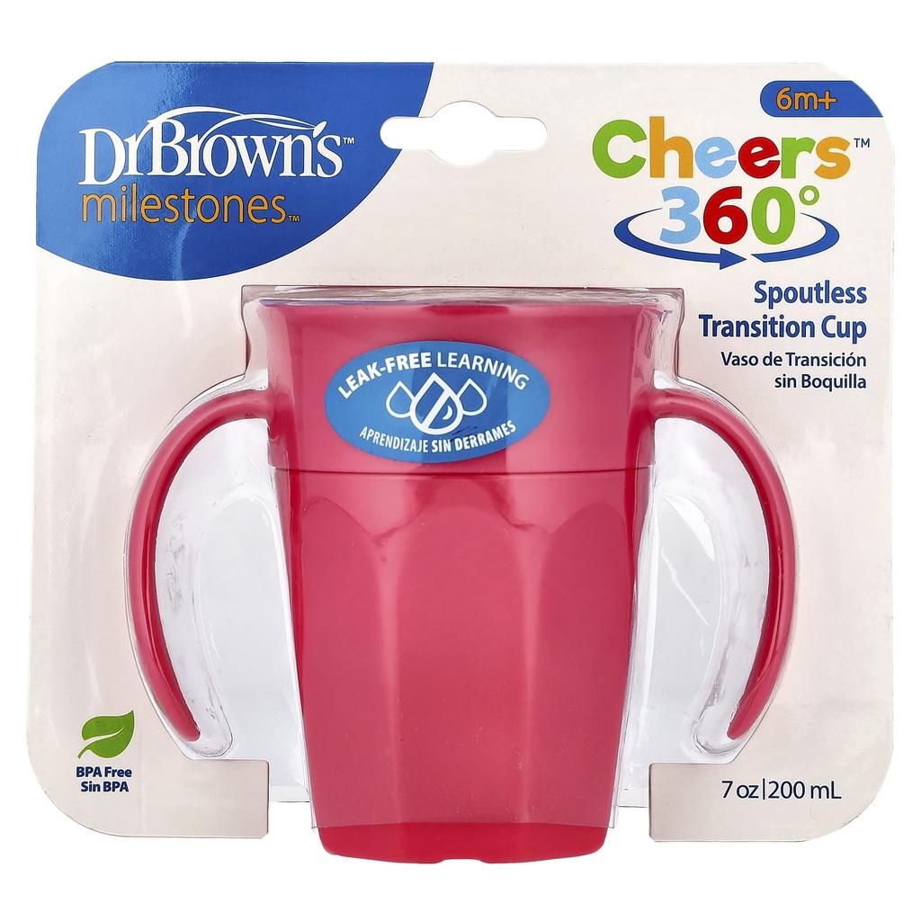 Dr. Brown's Miletones™, Cheers360™, Spoutless Transition Cup, 6+ Months, Pink, 200ml (7oz)