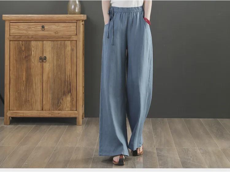 Retro Weite Baumwoll-Leinen Hose mit Hohem Bund - Große Größen Damen Freizeitkleidung