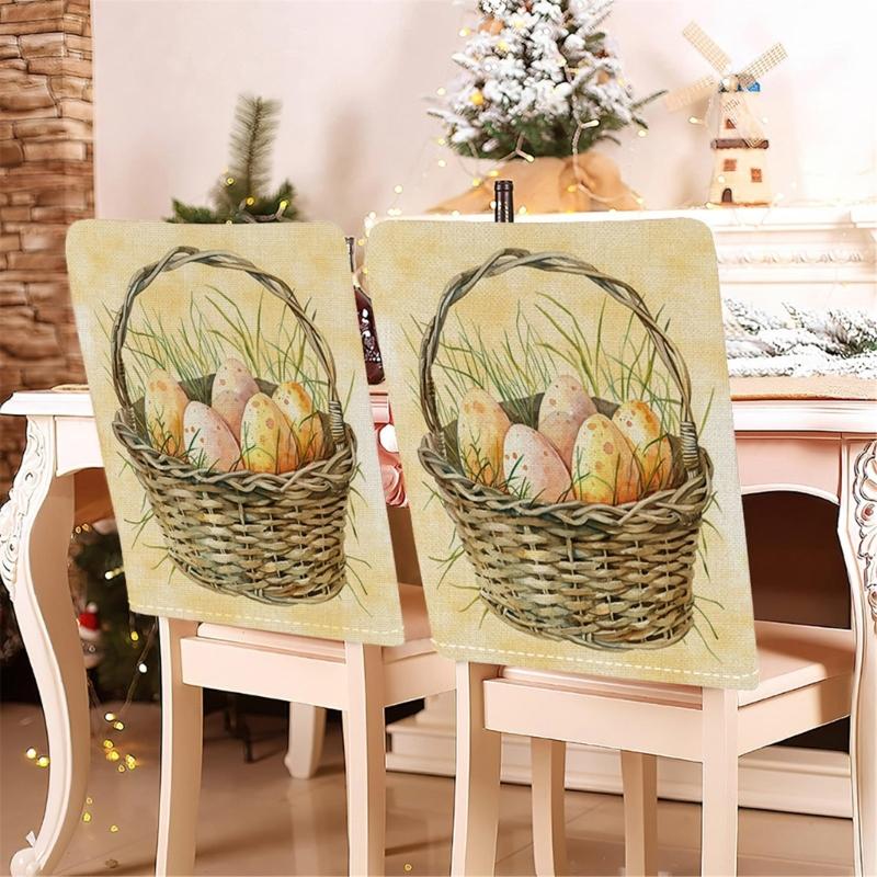 Holiday Inspire Easter Rabbits Print Plush Dining Chair Slipcover Dustproof for Home and Party Decoration