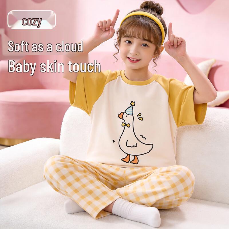 Girls' 100% Cotton Summer Short-Sleeve Pajama Set
