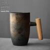 Japanese Style Kiln-Glazed Ceramic Coffee Mug with Wooden Handle