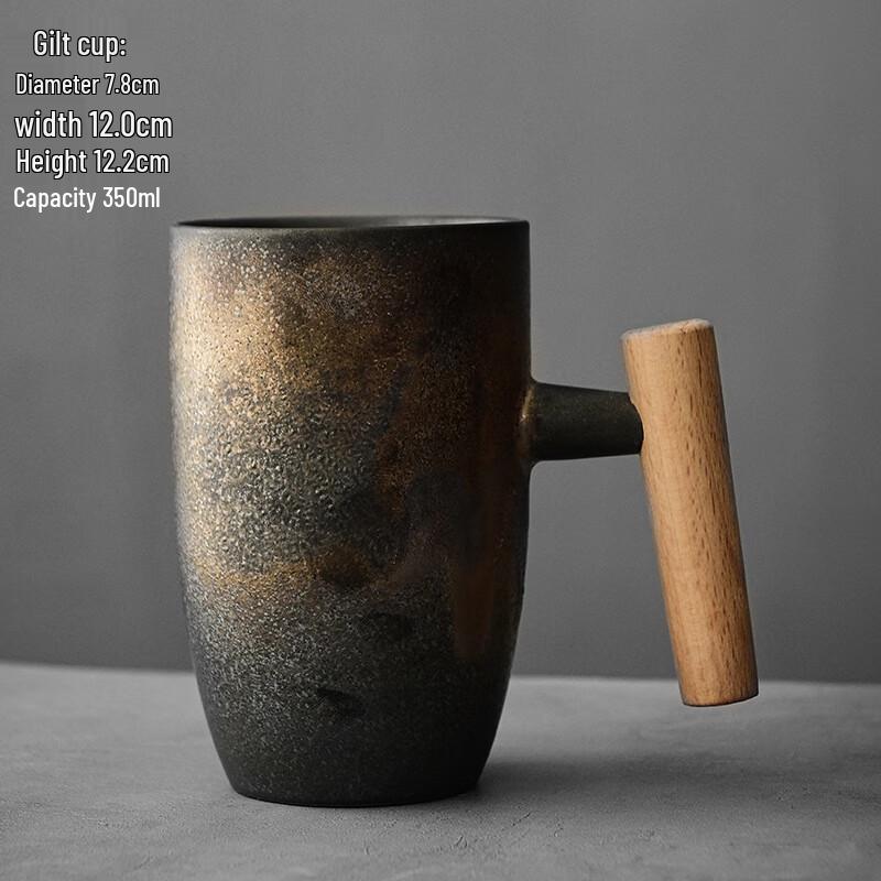 Japanese Style Kiln-Glazed Ceramic Coffee Mug with Wooden Handle