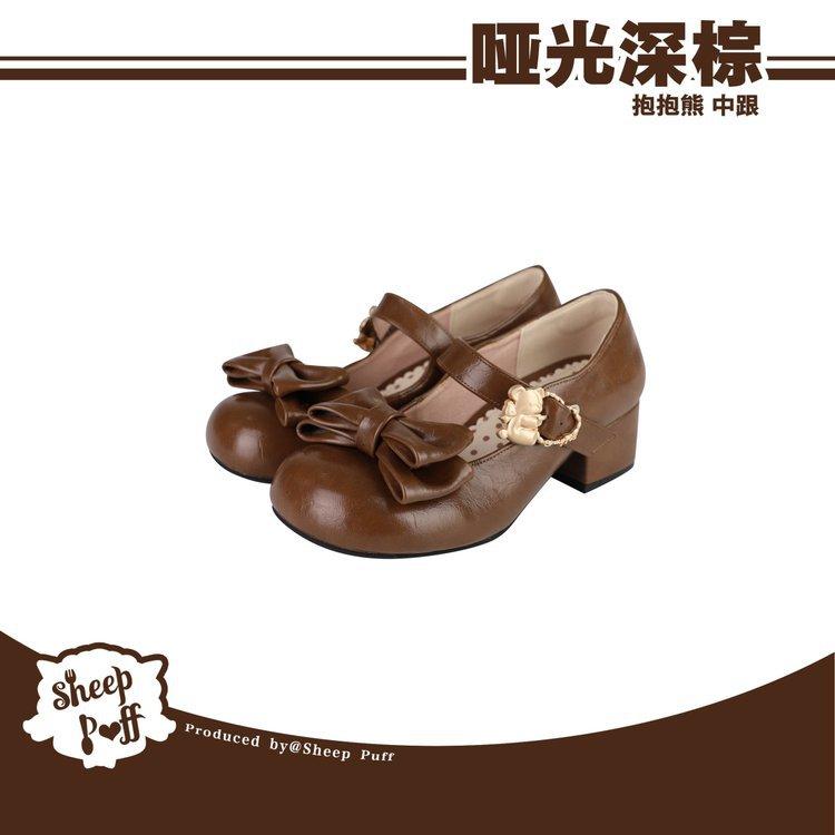 

Версия из мягкой кожи~ Матовый мишка для обнимашек, Овечья пуховка Лолита Мишка Металлическая пряжка Бант Низкий каблук Повседневная обувь 40 темно-коричневого