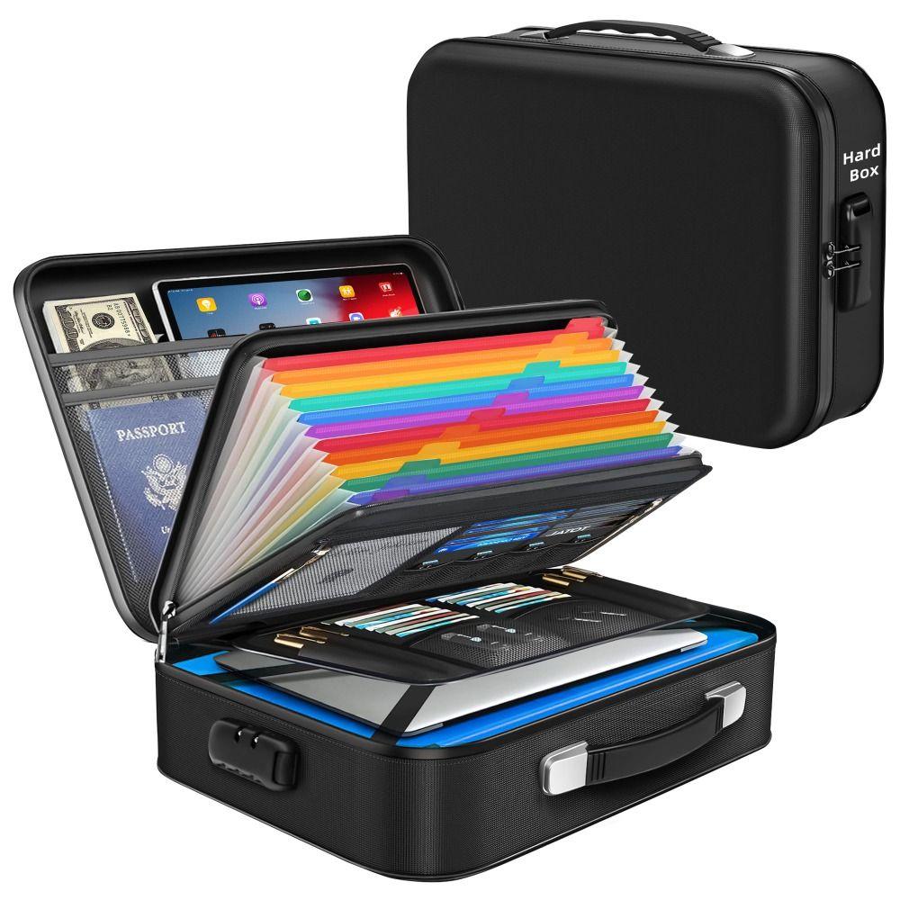 Hard-Shell Fireproof Document Box with Coad Lock Water Resistant Document Organizer Fireproof Large Capacity File Organizer