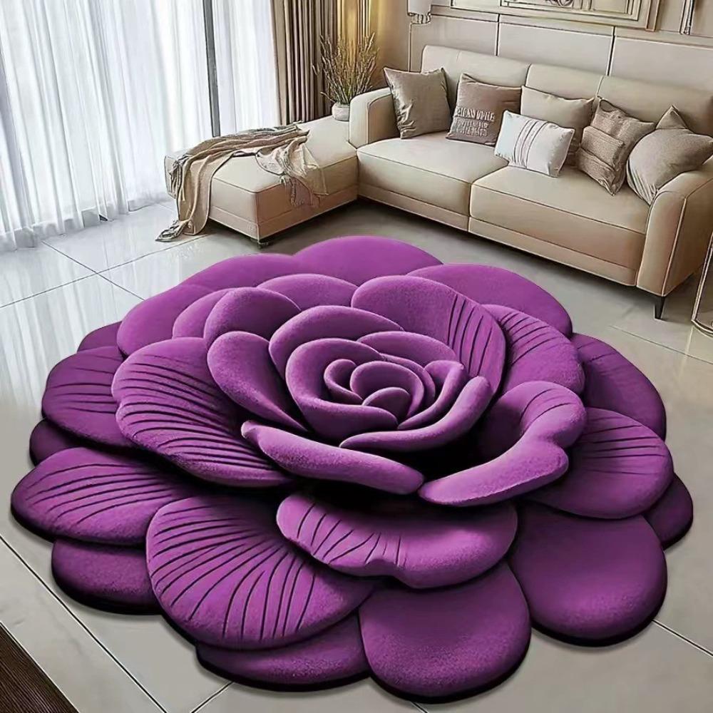 Blumenförmiger Teppich Sonderform Weich Rutschfest Pfingstrose Fußmatte Saugfähig 60x60cm Badezimmer-Fußmatte