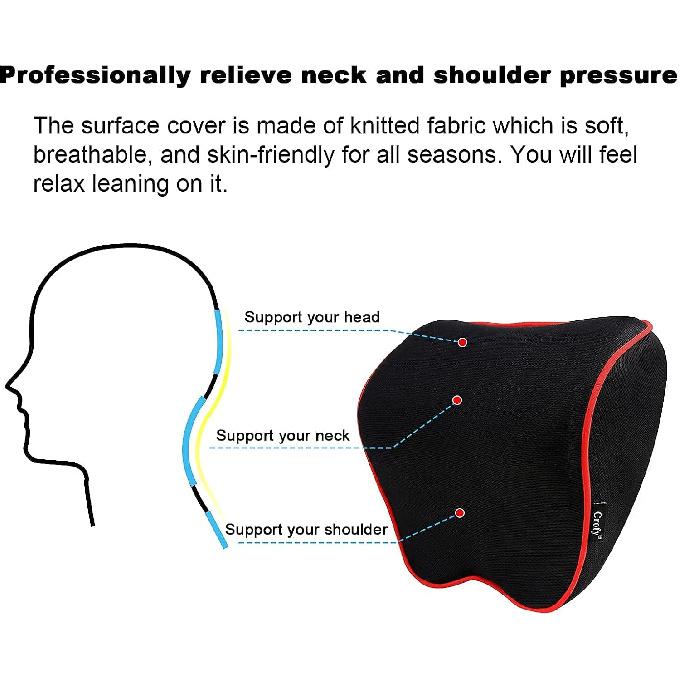 Crofy 2 Pack Car Neck Pillow, Softness Car Headrest Pillow For Driving With Adjustable Strap, 100% Memory Foam And Breathable Removable Cover,