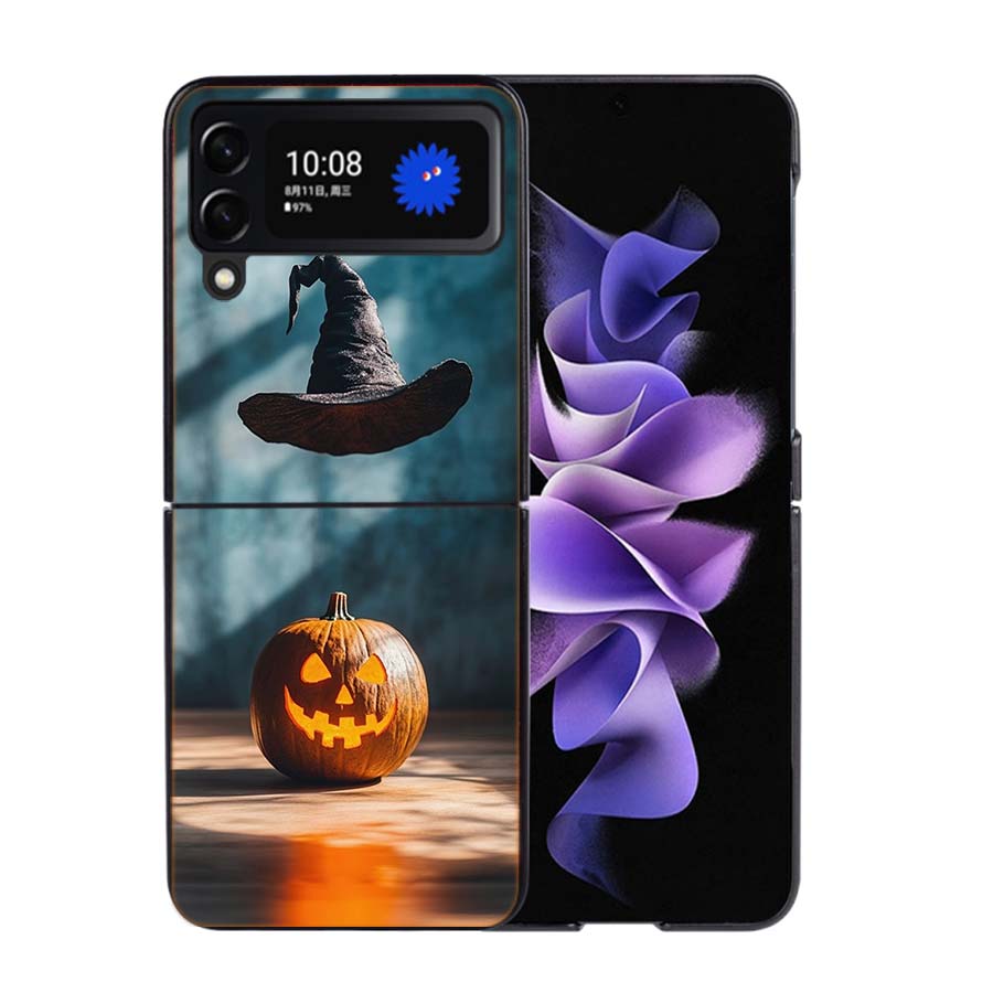 Halloween Wizard Hat Horror Fun Phone Case For Samsung Z Flip 7 6 5G Galaxy Z Flip4 Z Flip5 Z Flip3 Coque Black Hard PC Shell Pr
