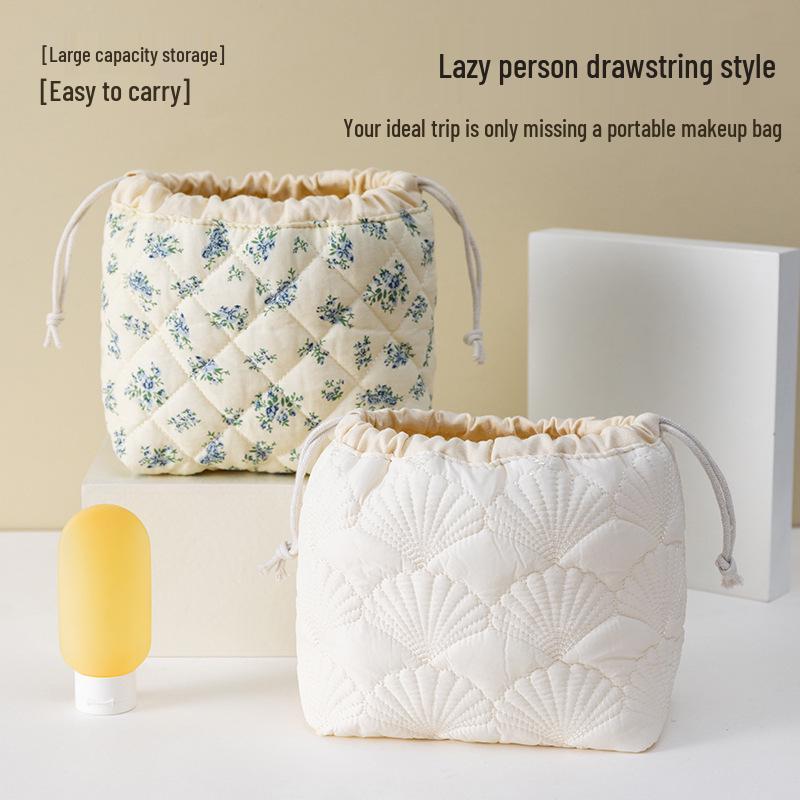 Premium Quilted Travel Storage Pouch: Large Capacity, Cute Drawstring Design