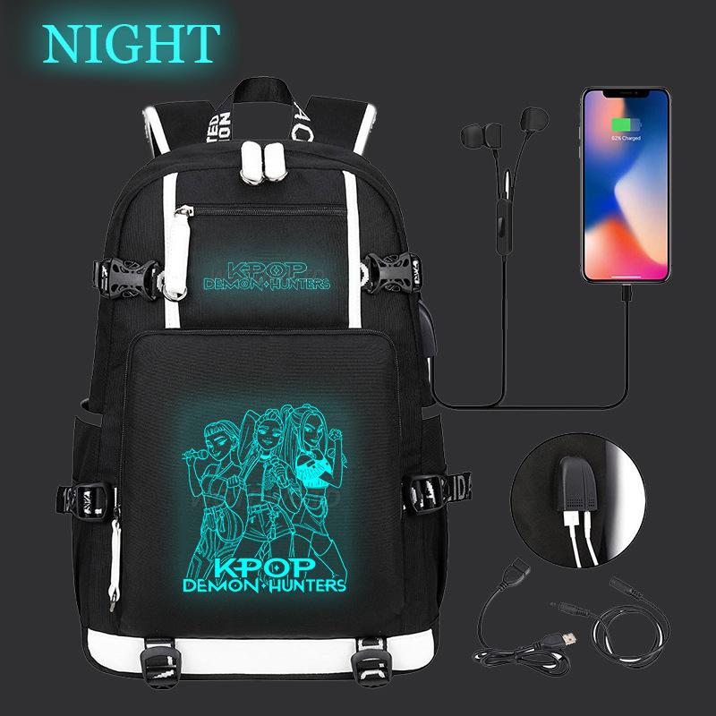 

K-pop Охотники на демонов Светящийся школьный рюкзак Многофункциональный с USB Рюкзак Модный студенческий повседневный рюкзак No Spec