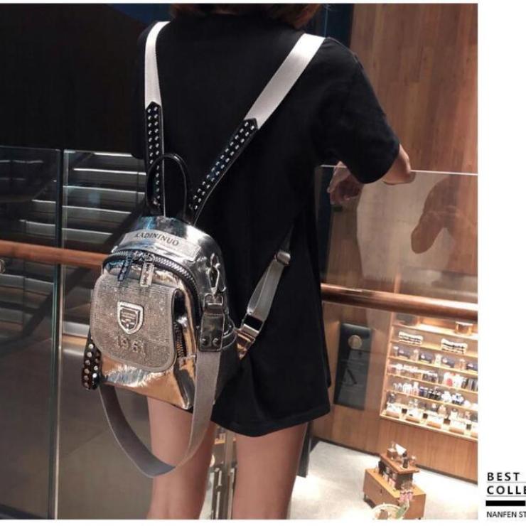 Hot Diamond Mehrzweck-Rucksack Damenmode-Rucksack Silber Weiches Leder Freizeit Reisetasche Schultasche