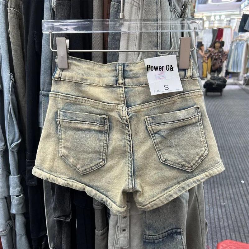 Vintage Spicy Girl Spodenki Jeansowe w Linii A - Stylowe, Wysmuklające, Modne Hot Pants z Niskim Stanem