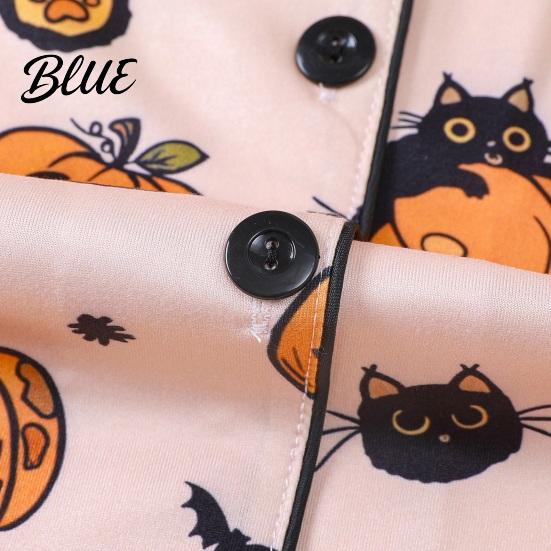 Seasonal Halloween Pajamas Pajama Sets for Women Button Down Short Sleeve 2 Fun Halloween-themed Piece Sleepwear Pumpkin Print Shirts And Shorts