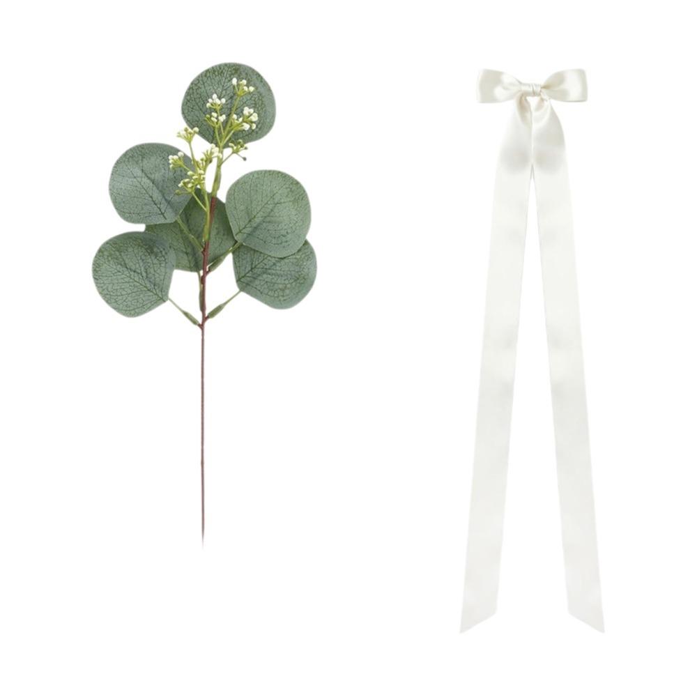 1/4 Sets Satin Bows Artificial Eucalyptus Chair Sashes Wedding Chair Decoration Party Decorations