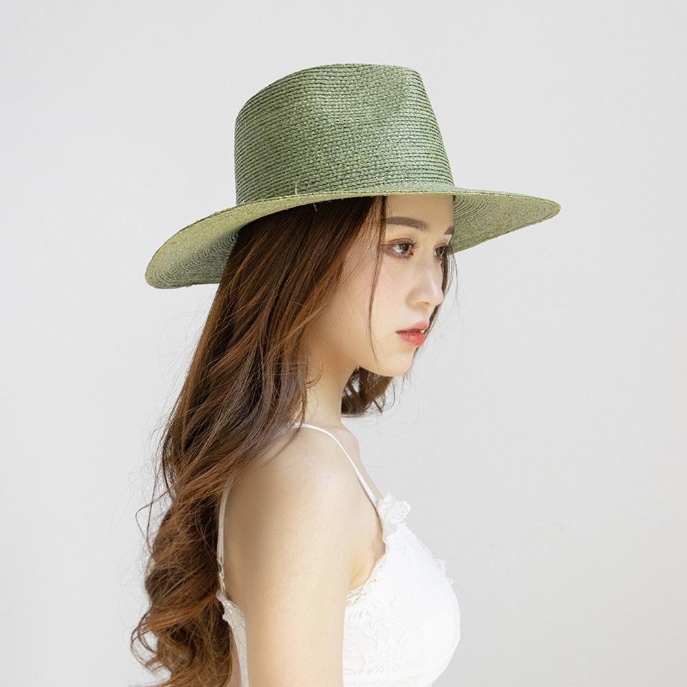 Spring and summer new fashion casual hand-woven dyed raffia wide-brimmed jazz hat outdoor beach sunscreen shading straw hat
