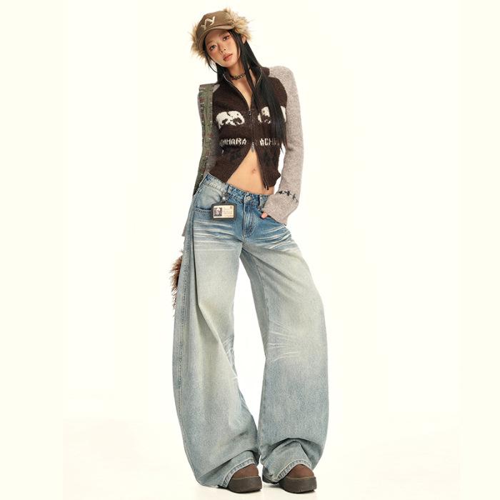 

Джинсы прямого кроя с широкими штанинами и низкой посадкой, светло-голубого цвета, осень 2025 Large