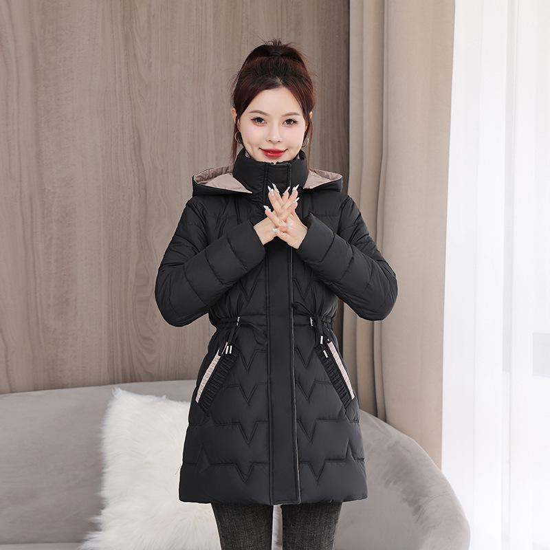 Damen Wintermantel im koreanischen Stil - Schlank geschnitten, dick, warm, mittellang, wattierte Jacke