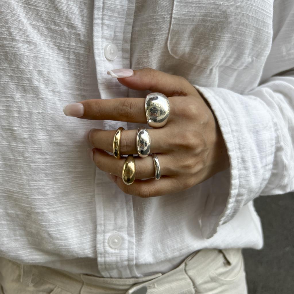 4pcs Vintage Trendy Large Finger Rings for Women Exaggerated Amber Color Resin Alloy Geometric Opening Ring Punk Jewelry Set