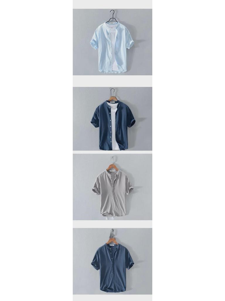 Men's 2021 Summer Cotton & Linen Retro Stand-Up Collar Short-Sleeve Shirt