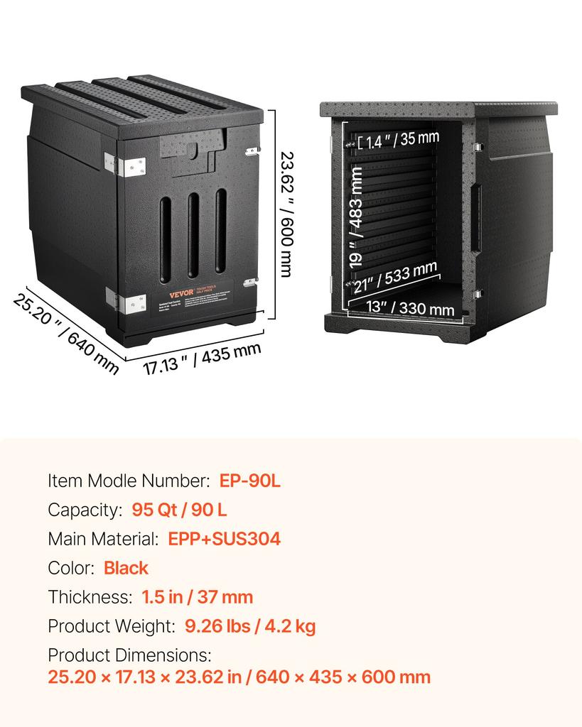VEVOR Isolierter Speisenbehälter-Träger, 82 Quart Warmbox für Catering, LLDPE Speisenbox-Träger mit Doppelschnallen, Frontlader Speisenwärmer für Restaurant