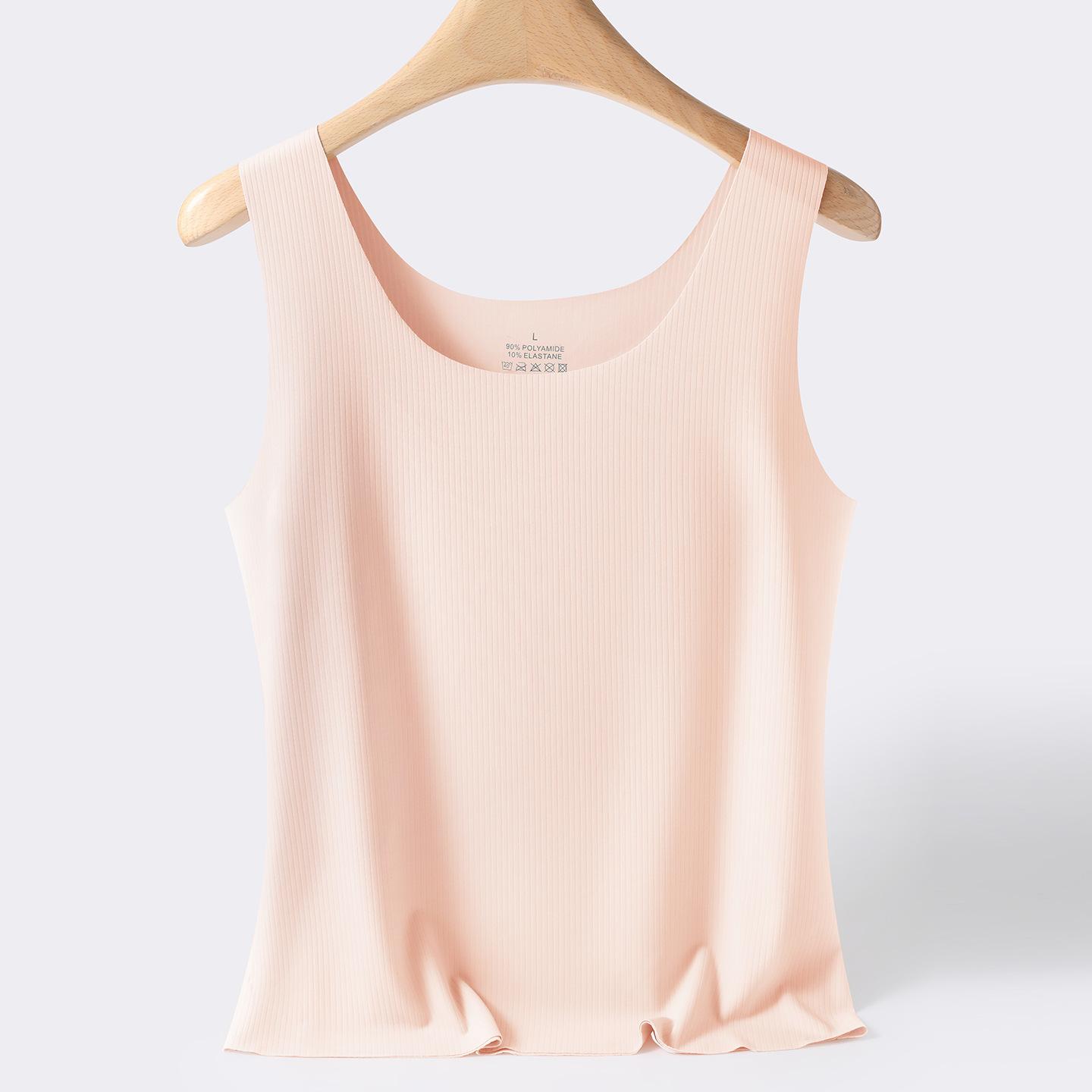 

Solid Color Camisole Vest with Bra Soft and Comfortable Seamless Wide Shoulder Sleeveless Vest for Women XL рожевий