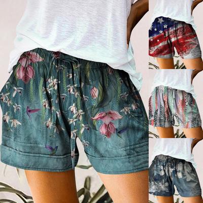 Shorts d'été pour femmes grande taille bandage poches imprimé ample décontracté