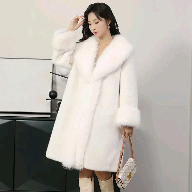 

Пальто из искусственного норкового меха, тонкое осенне-зимнее новое утолщенное теплое удлиненное пальто, женское меховое пальто One size белый