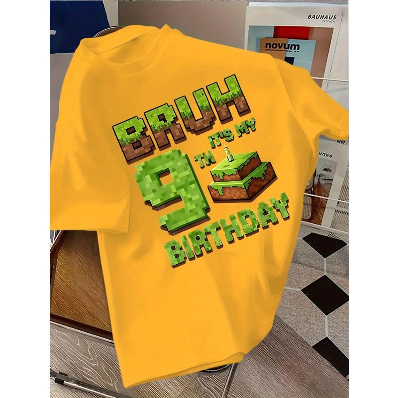 European sizes Boys' 9th Birthday T-Shirt Pixel Art Video Game Birthday Party Outfit with 9th Birthday Text Soft Knit Fabric for 9th Birthday Party