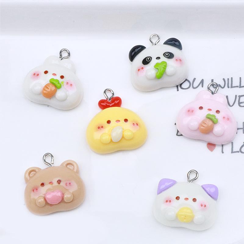 7pcs Cute Animal Resin Pendants Cartoon Panda Bear Panda Rabbit Pendant for Earring  Necklace Keychains Diy Jewelry Make
