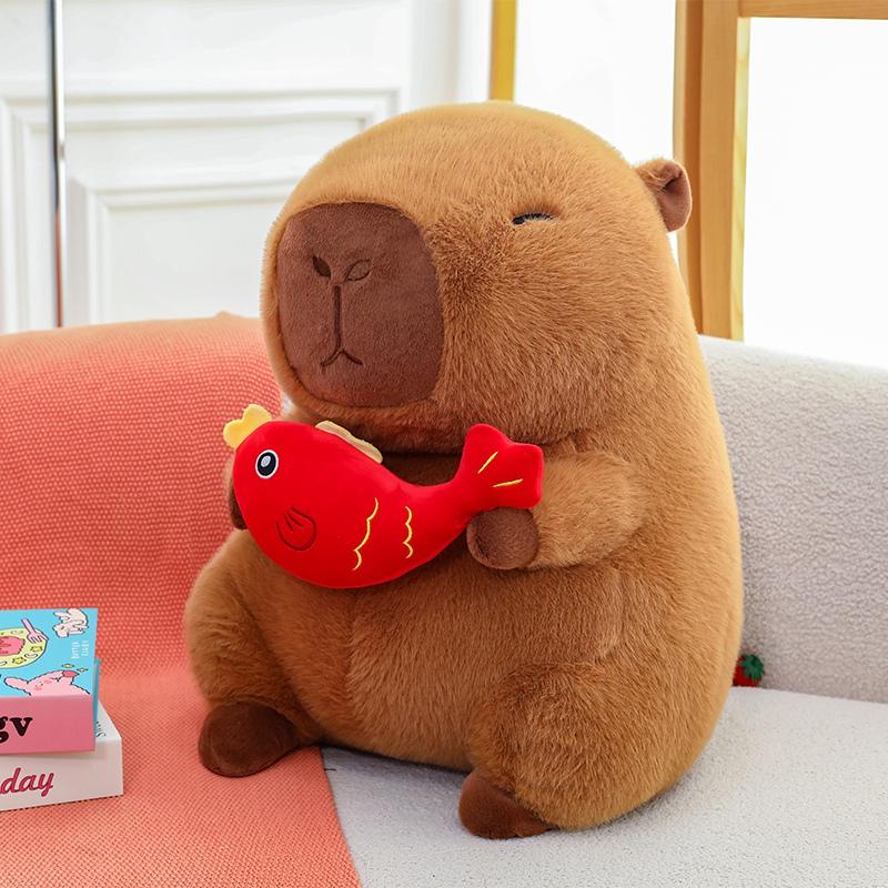 New 28~50cm Brown Persimmon Capybara Doll Plush Toy Stuffed Cartoon Animal Holding Plushie Appeasing Birthday Gift for Girls