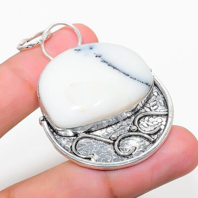 Natural Dendrite Opal Gemstone 925 Sterling Silver Gift Pendant 2.40" i1K14
