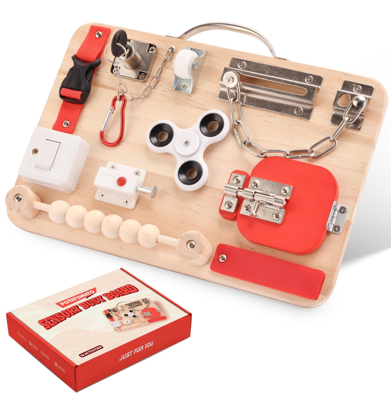 

Potatomato Монтессори Бизиборд Деревянная Развивающая Игрушка для 4 Лет Сенсорный Пальчиковый Пальчиковый Идеальный Развивающий Игрушка для Малыша - 1, 2, 3, Старый, Игрушка,