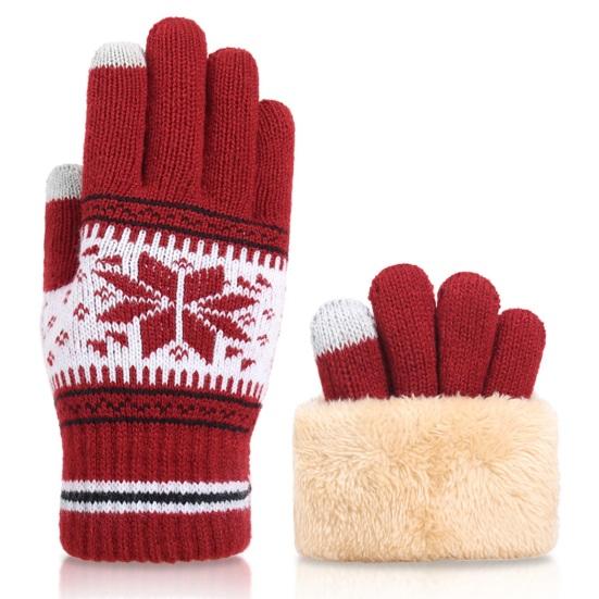 1 Pair Christmas Snowflake Knitted Gloves Men Women Touch Screen Winter Warm Thick Fleece Gloves Outdoor Cycling Cold Weather Thermal Gloves