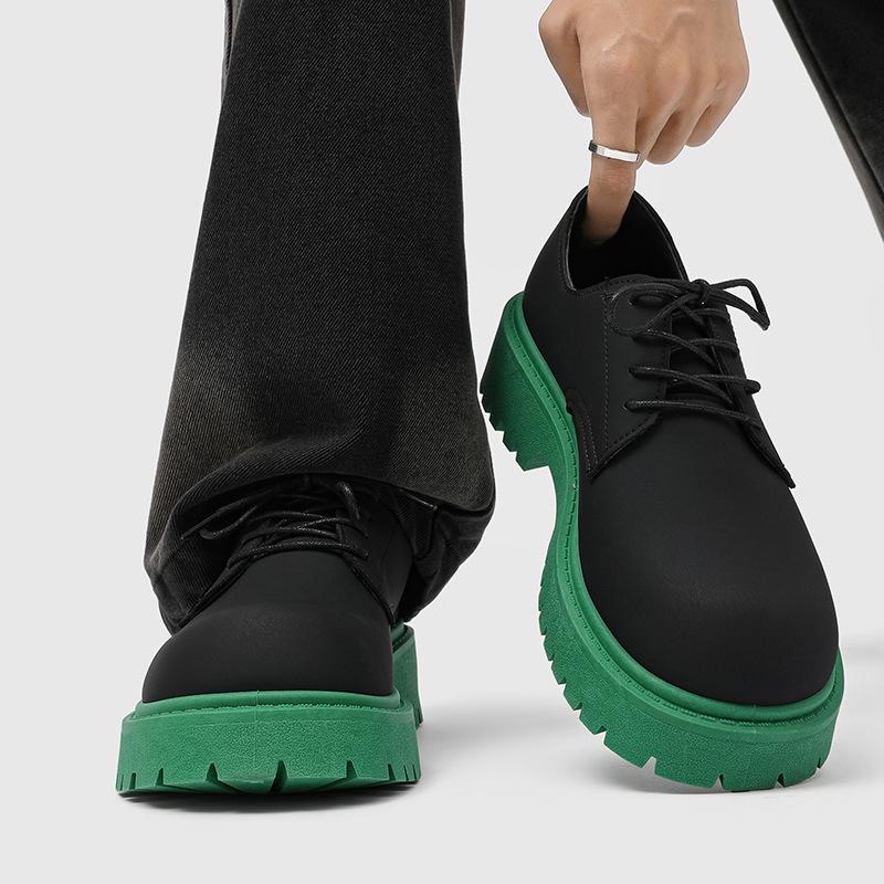 Men's Designer Derby Shoes Platform Sole Two-Tone Color Round Toe Elevator Casual Leather Shoes Ins Footwear Sneakers