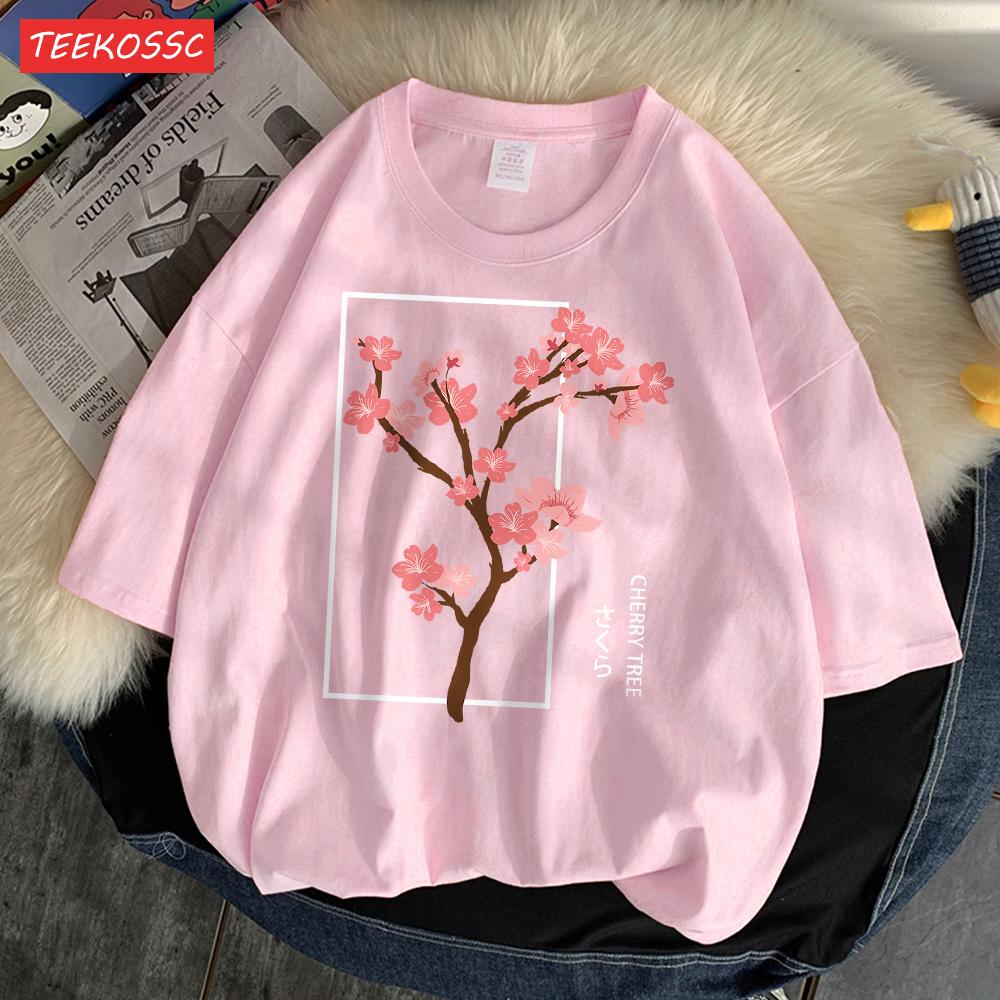 Cherry Tree In Full Bloom T-Shirt Men'S Shoulder Drop Retro T Shirts Fashion Originality Tshirt Normcore Loose Short Sleeved