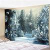 Christmas Psychedelic Tree Landscape Tapestry, Glowing Pink Forest Wall Hanging, Mystical Moon  River Backdrop for Room Decor