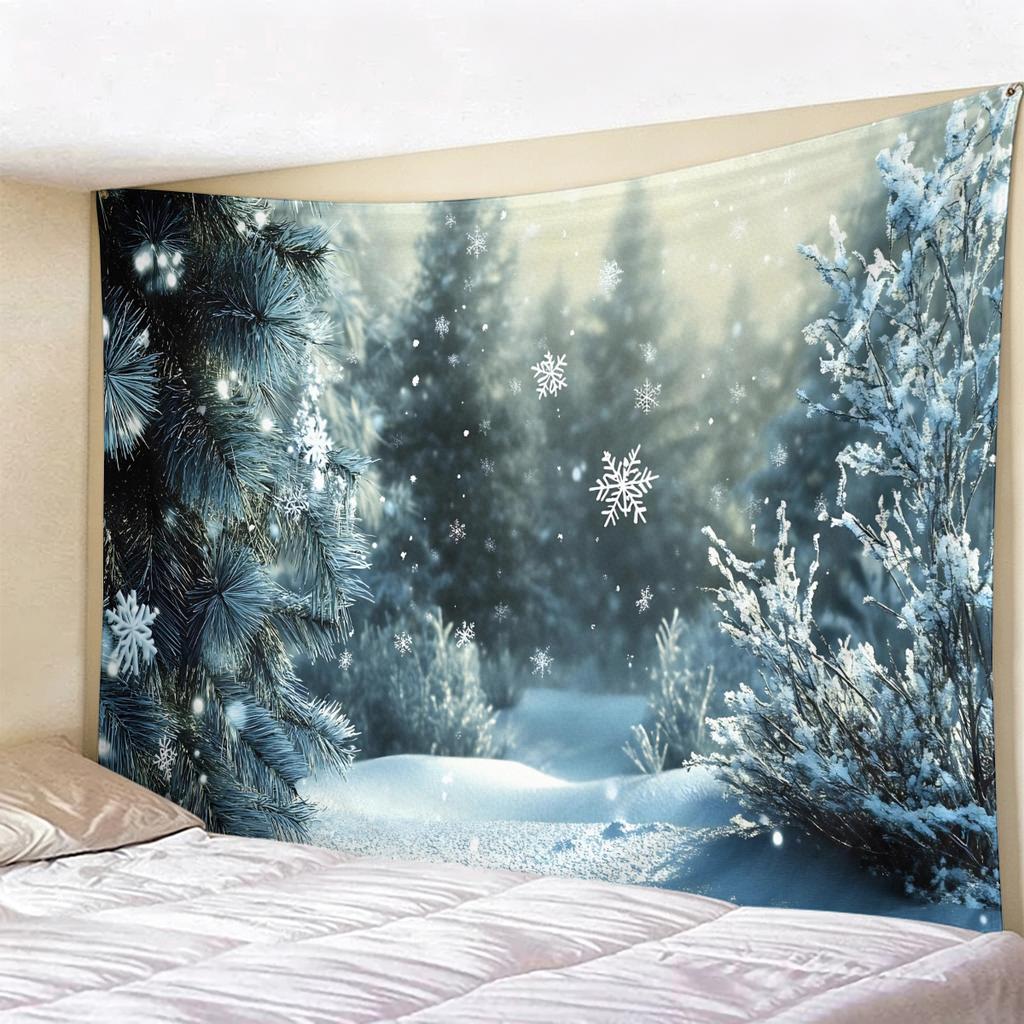 Christmas Psychedelic Tree Landscape Tapestry, Glowing Pink Forest Wall Hanging, Mystical Moon  River Backdrop for Room Decor