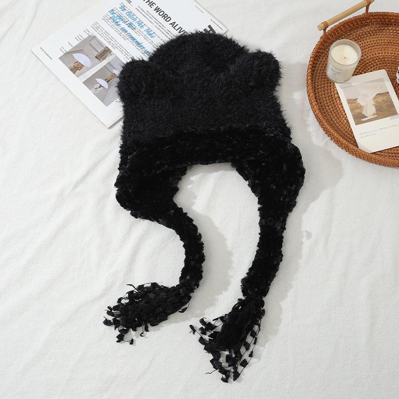Sweet and Cute Bear Ear Plush Warm Hat Winter Outdoor Plus Velvet Thickened Cold Hat Big Head Flange Hat