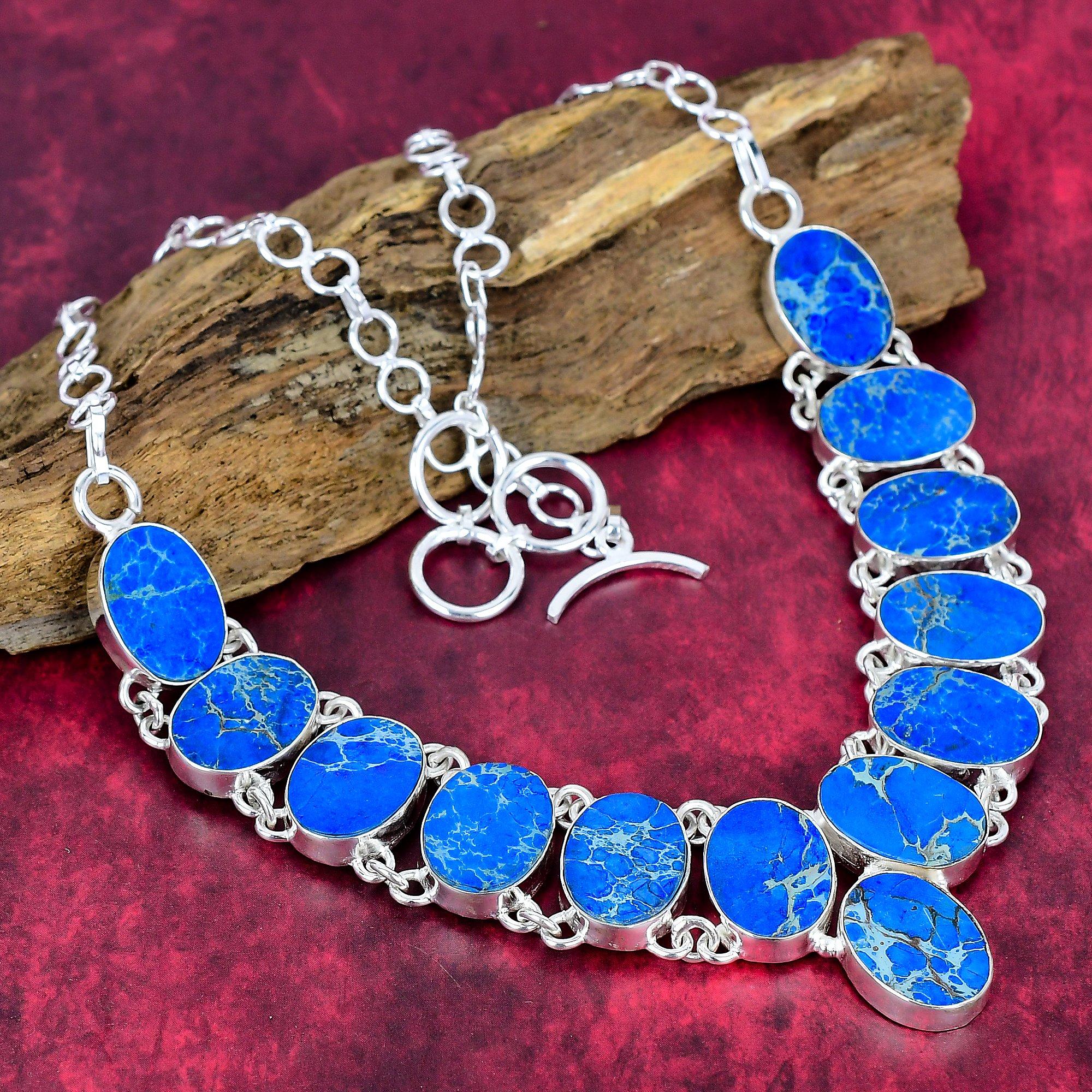 

Ожерелье из синего морского осадка, ювелирные изделия из драгоценных камней, регулируемое ожерелье-цепочка из стерлингового серебра 925 пробы, подарок для женщин, ожерелье ручной работы