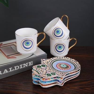 Ensemble de tasses à café et soucoupes turques, oeil du diable, plat à main Hamsa, une oreille suspendue rétro, tasse créative en céramique