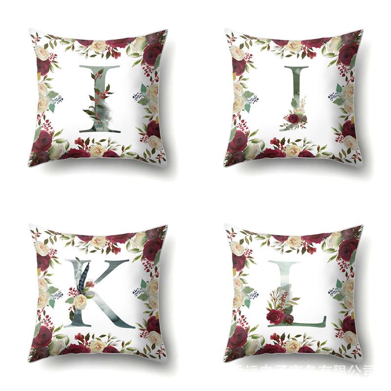Polyester Pillowcase American Retro Flower Plant 26 English Letter Cushion Cover Car Pillowcase