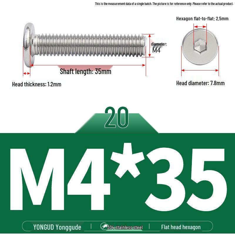 304 Stainless Steel Ultra-Thin Flat Head Hex Socket Bolt, M2-M12