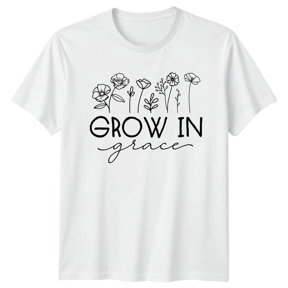 Grow In Grace Floral Nature TShirt Unisexs Botanical Design S